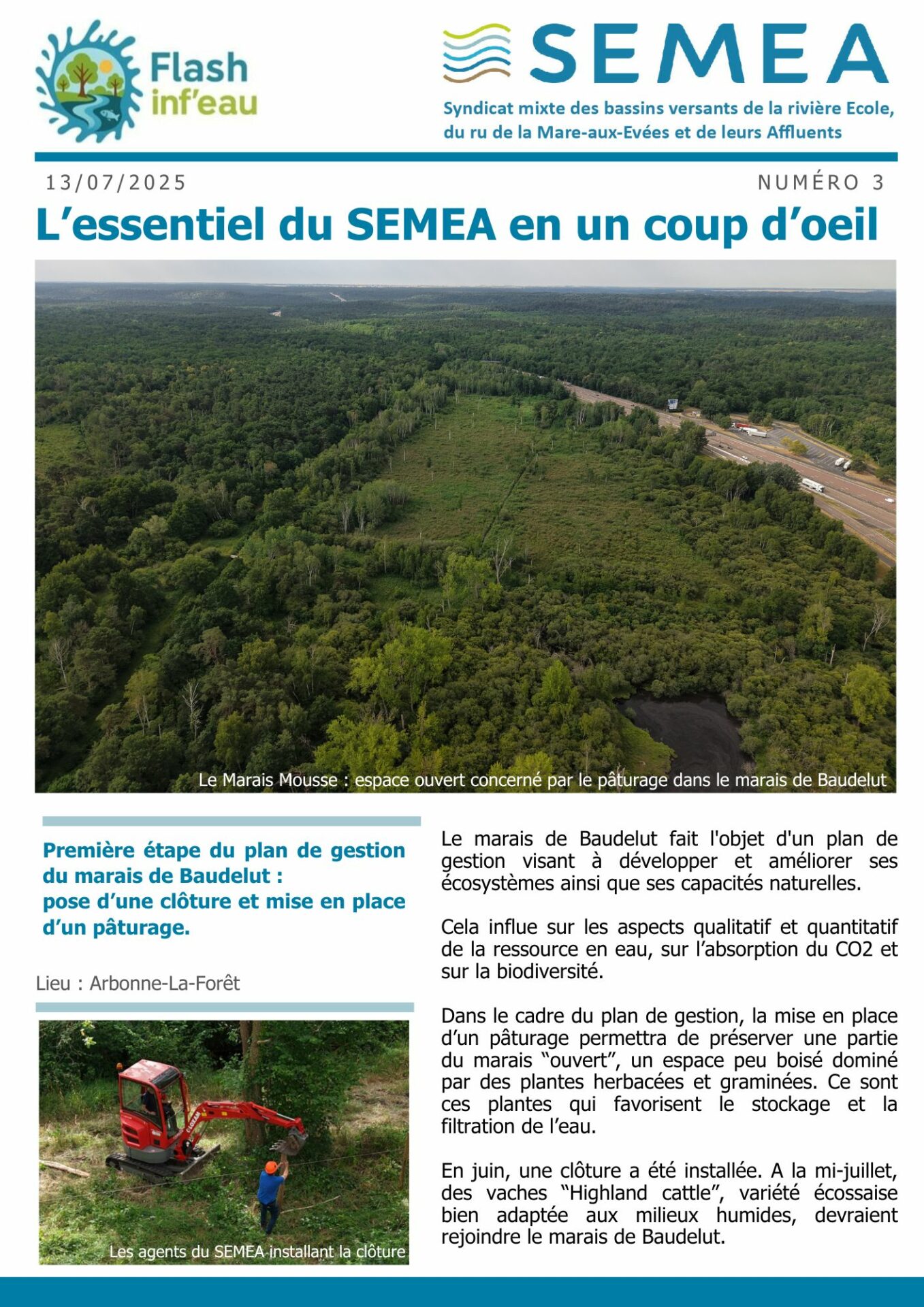 Flash inf’eau n°3 : Première étape du plan de gestion du marais de Baudelut : pose d’une clôture et mise en place d’un pâturage.
